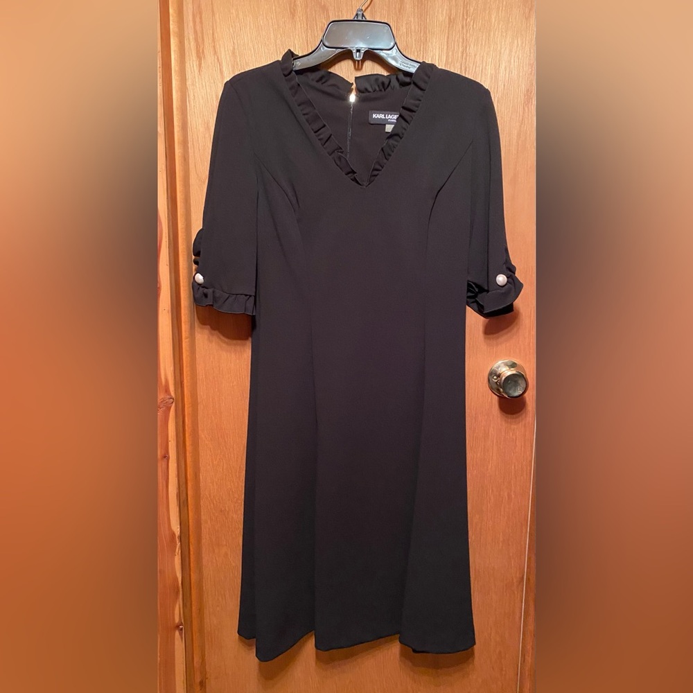 Karl Lagerfeld Black Dress with Pearl Sleeve Details